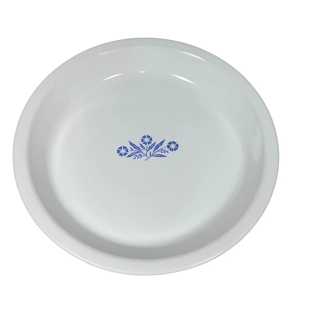 Corning Ware Pie Plate 9 Inch‎ White Good Blue Cornflower P-309 Vintage USA